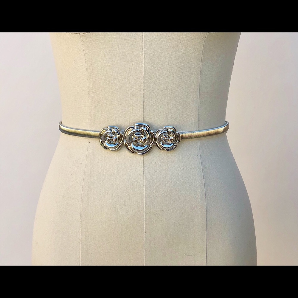 NWT Rose Belt Gold Silver Flower Belt Embellished
